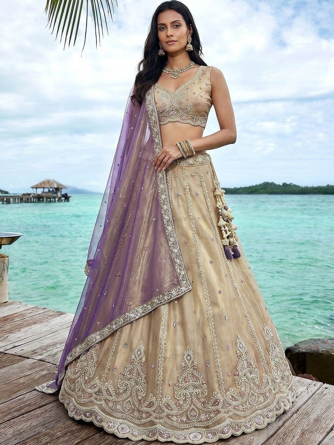 panchhi Embroidered Beads and Stones Semi-Stitched Lehenga & Blouse With Dupatta - view 1