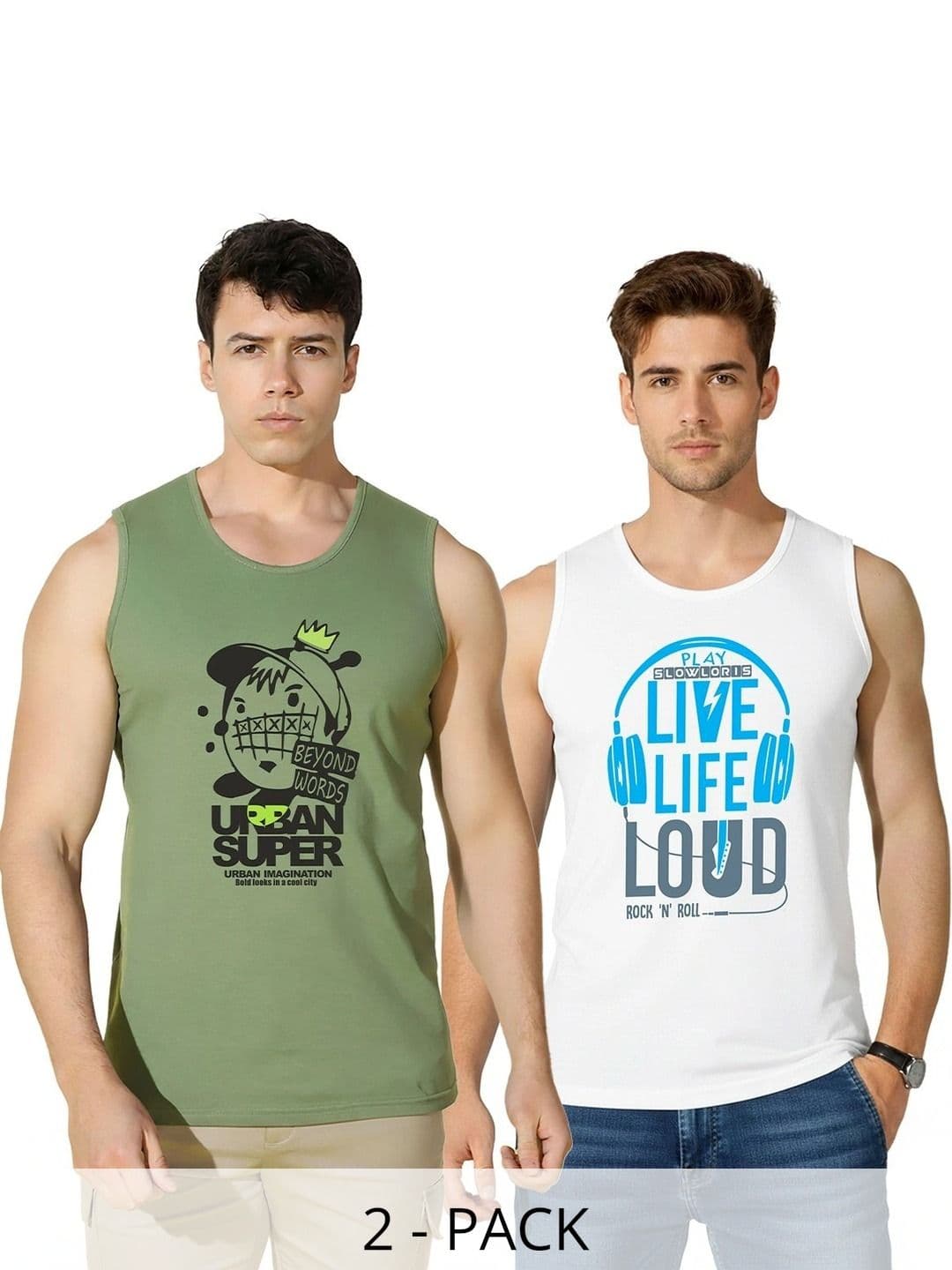 MINISTRY OF FRIENDS Men Pack of 2 Printed Cotton Sleeveless T-Shirts - view 1
