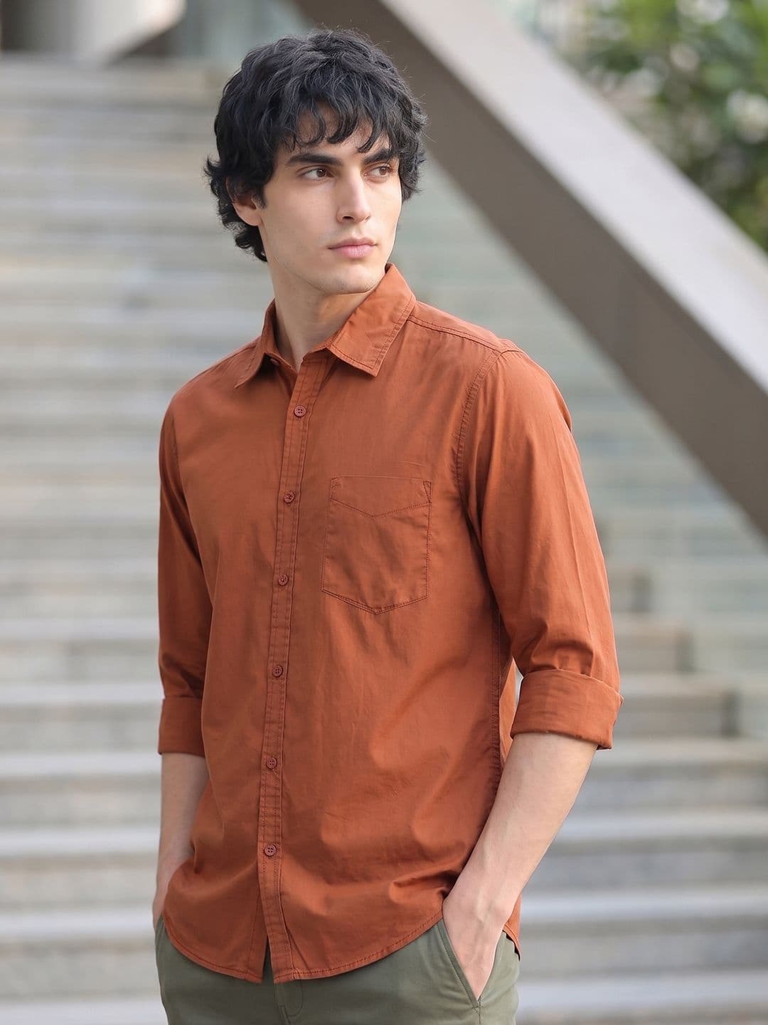 HERE&NOW Men Regular Fit Peach Premium Cotton Casual Shirt - view 1