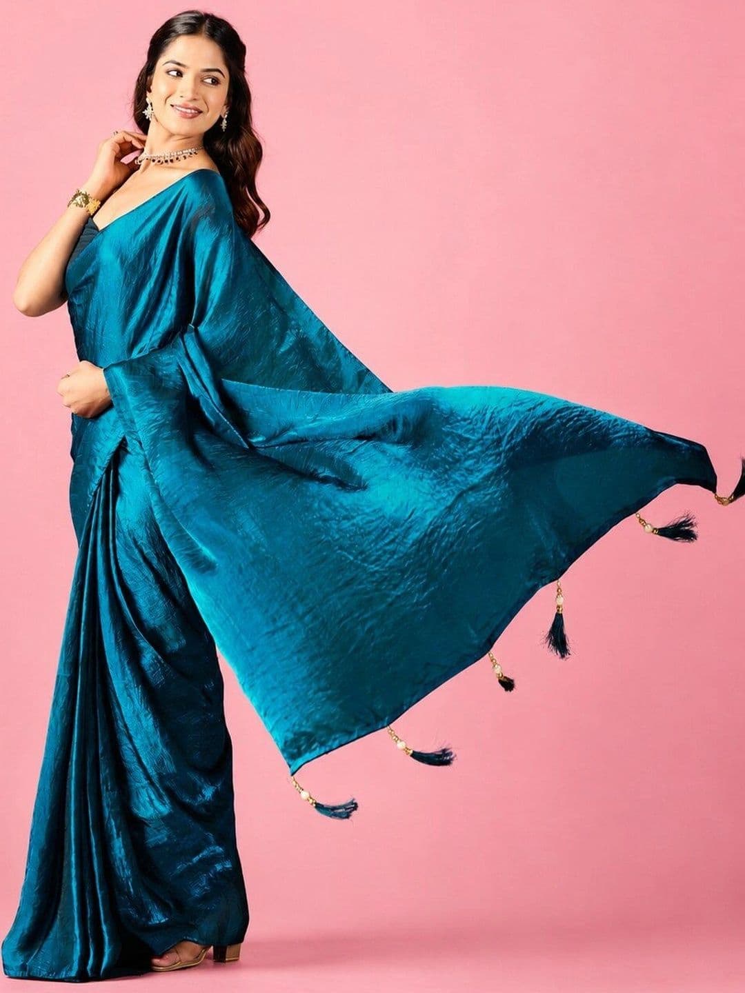 house of kk Embellished Patchwork Satin Ready to Wear Designer Saree - view 1