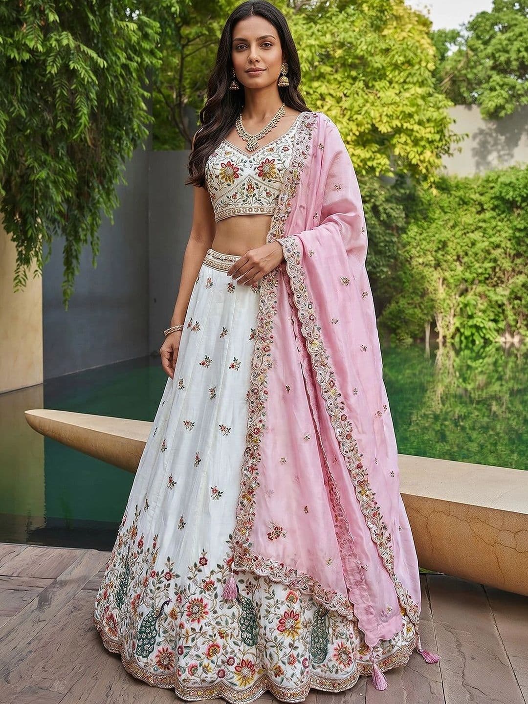 panchhi Embroidered Sequinned Semi-Stitched Lehenga & Blouse With Dupatta - view 1