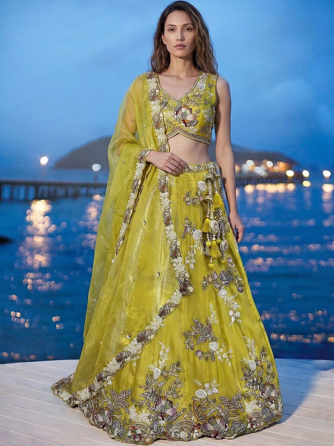 panchhi Embroidered Sequinned Semi-Stitched Lehenga & Blouse With Dupatta - view 1