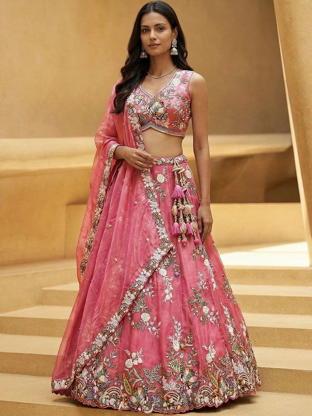 panchhi Embroidered Sequinned Semi-Stitched Lehenga & Blouse With Dupatta - view 1