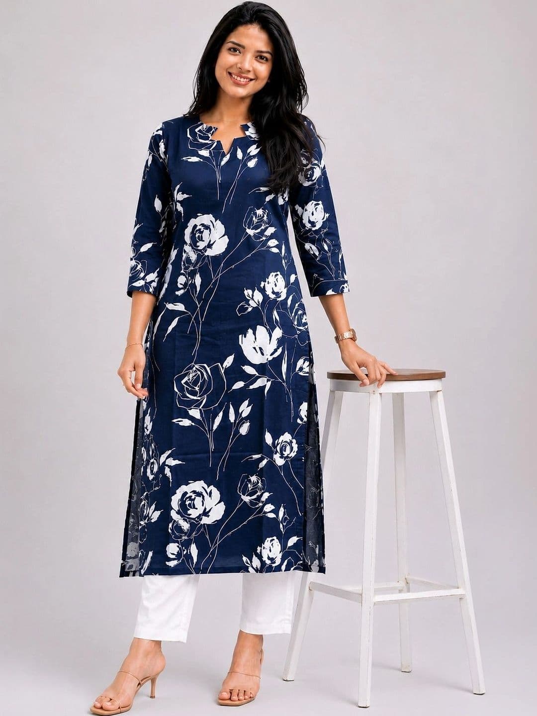 Lugru Collection Women Floral Printed V-Neck Kurti - view 1