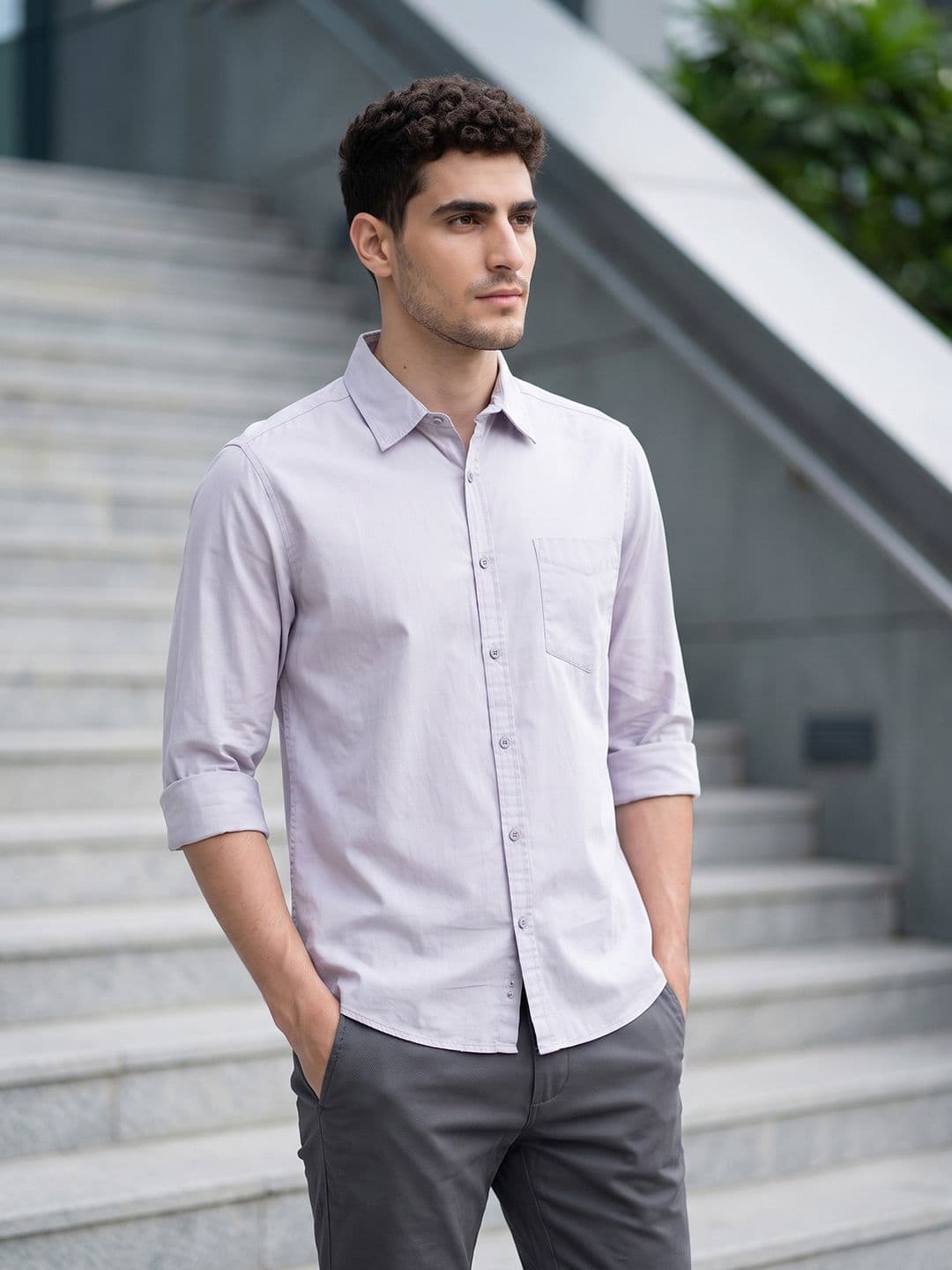 HERE&NOW Men Regular Fit Peach Premium Cotton Casual Shirt - view 1