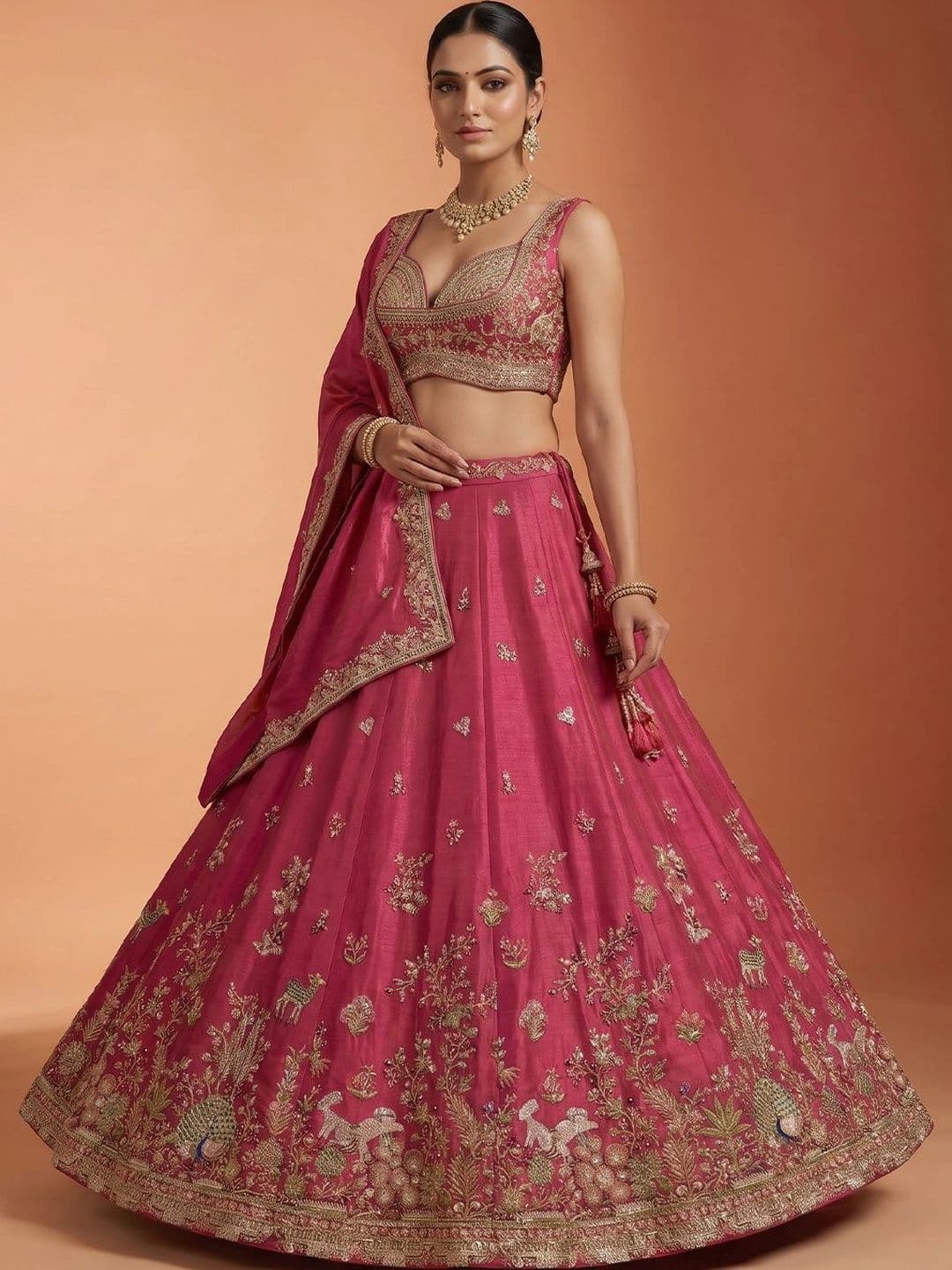 panchhi Embroidered Beads and Stones Semi-Stitched Lehenga & Blouse With Dupatta - view 1