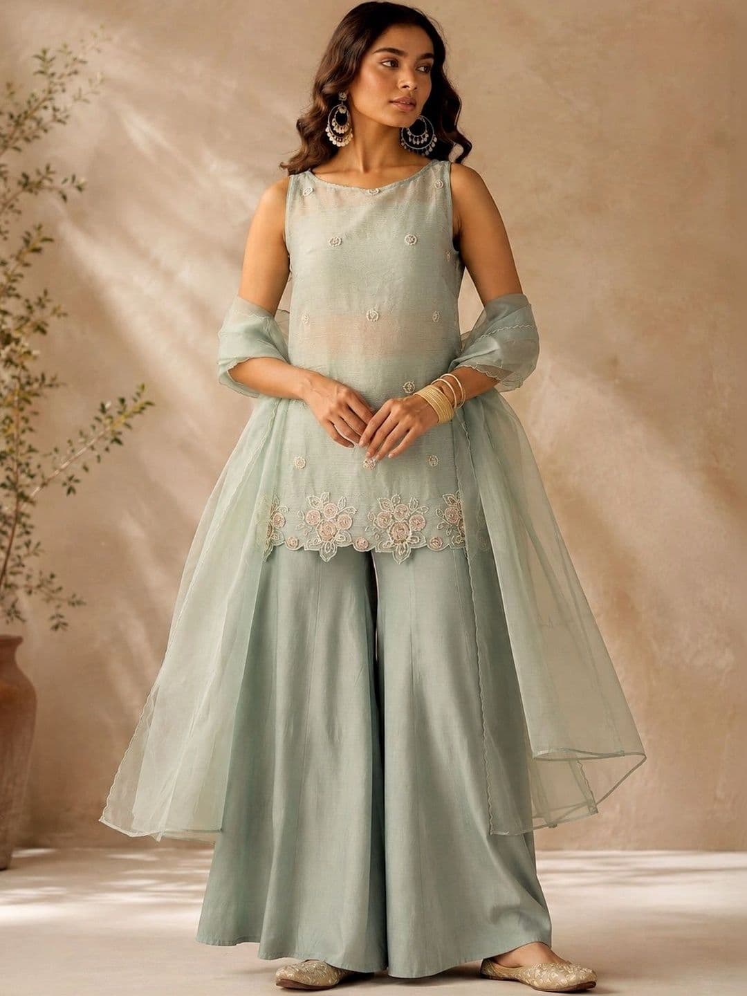 SRK STYLE Women Floral Embroidered Regular Thread Work Kurta with Palazzos & With Dupatta - view 1
