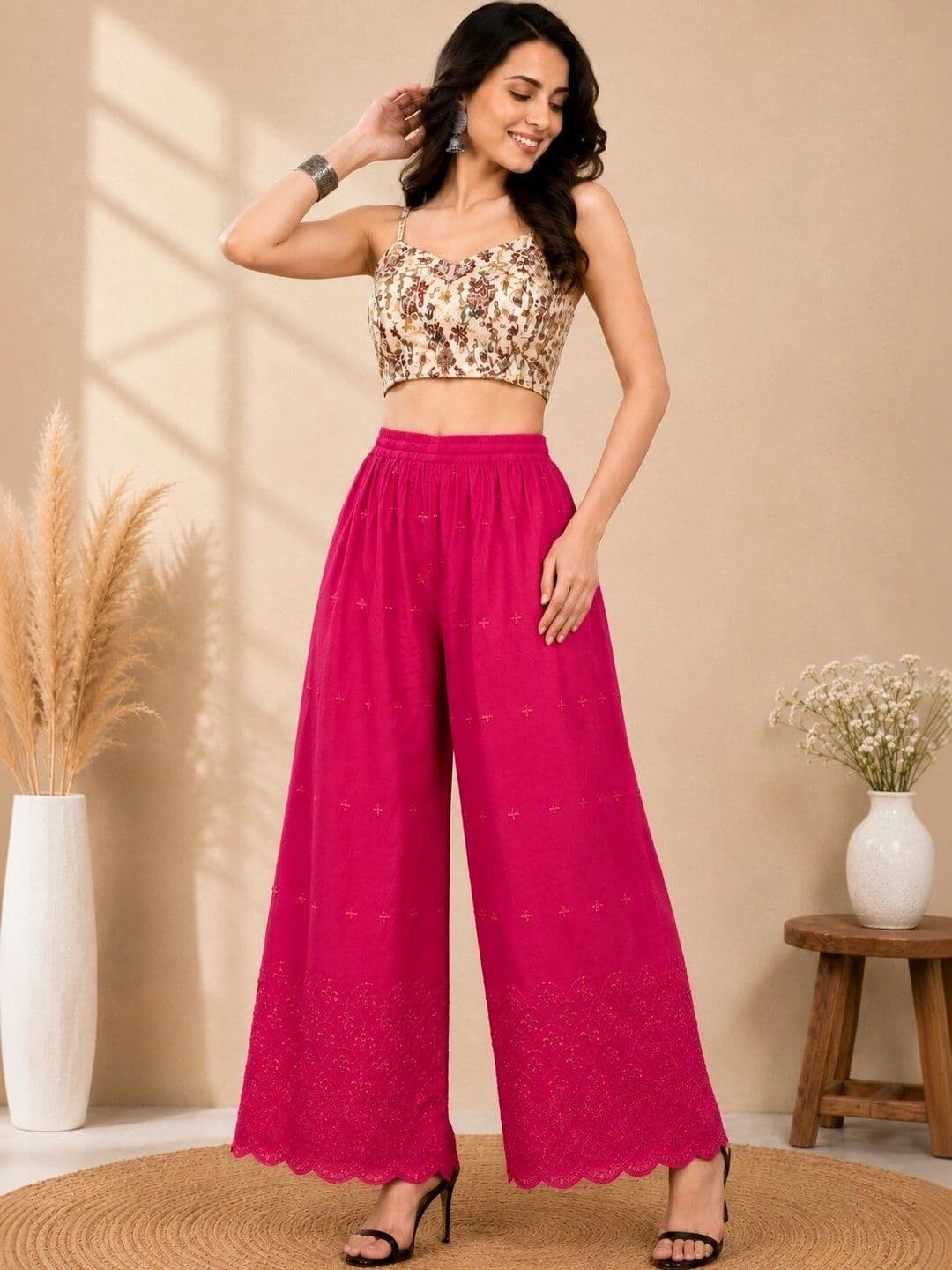 TNQ Women Embroidered Ethnic Palazzos - view 1