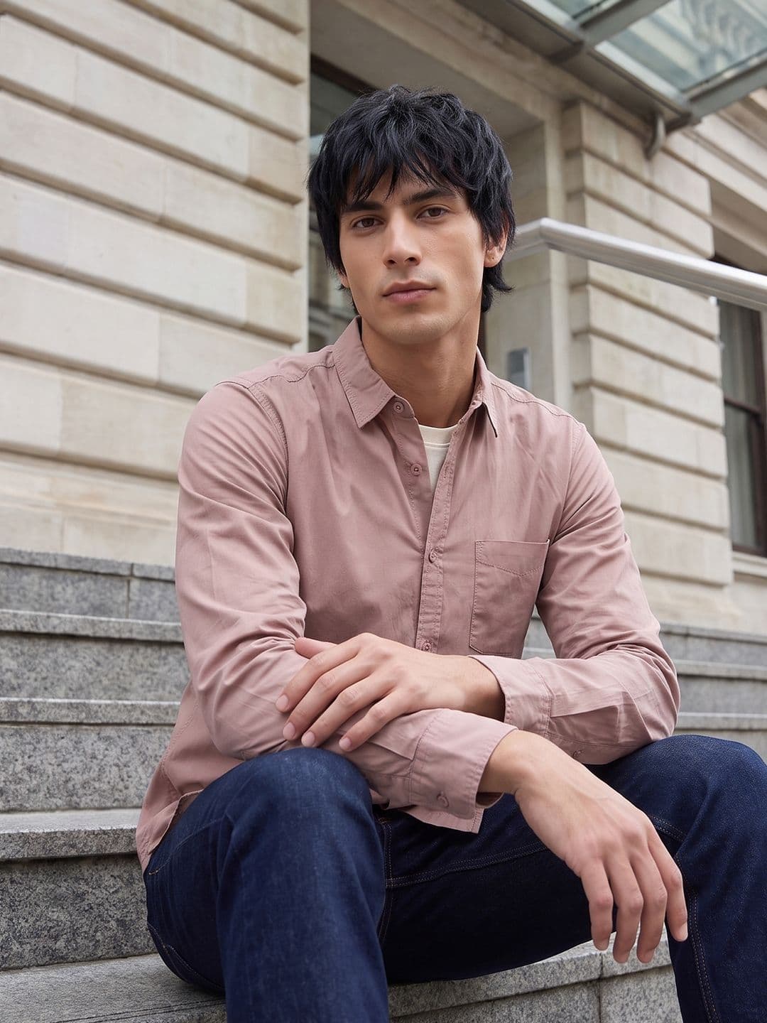 HERE&NOW Men Regular Fit Peach Premium Cotton Casual Shirt - view 1