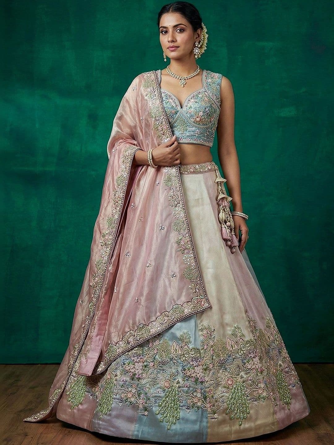 panchhi Embroidered Beads and Stones Semi-Stitched Lehenga & Blouse With Dupatta - view 1