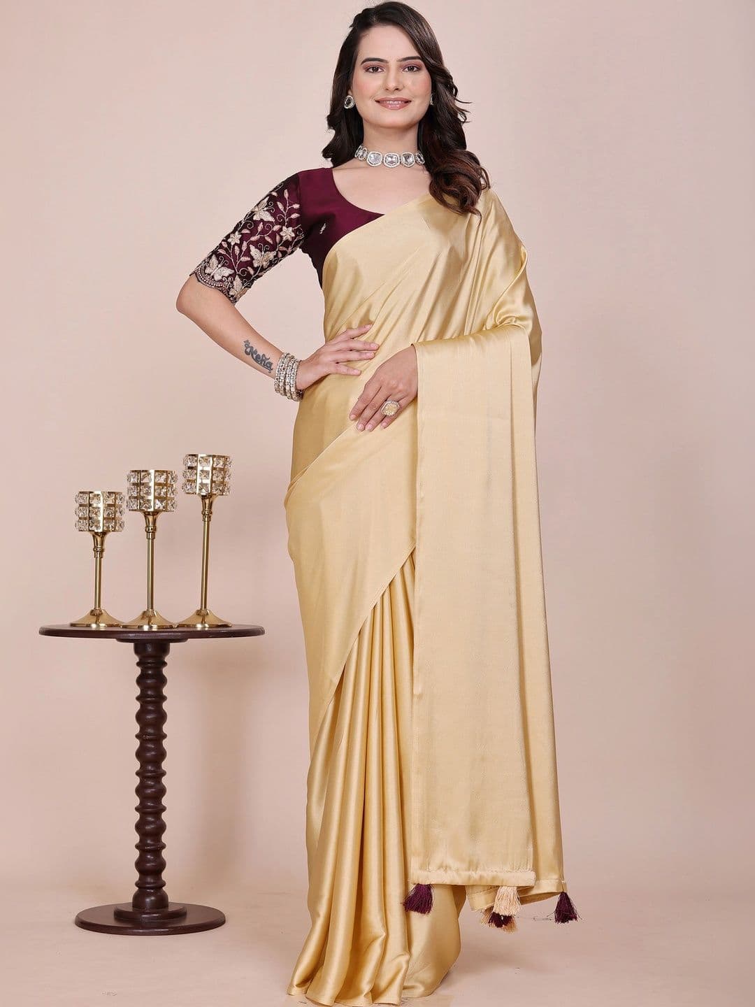 Mitera Embroidered Satin Designer Saree - view 1