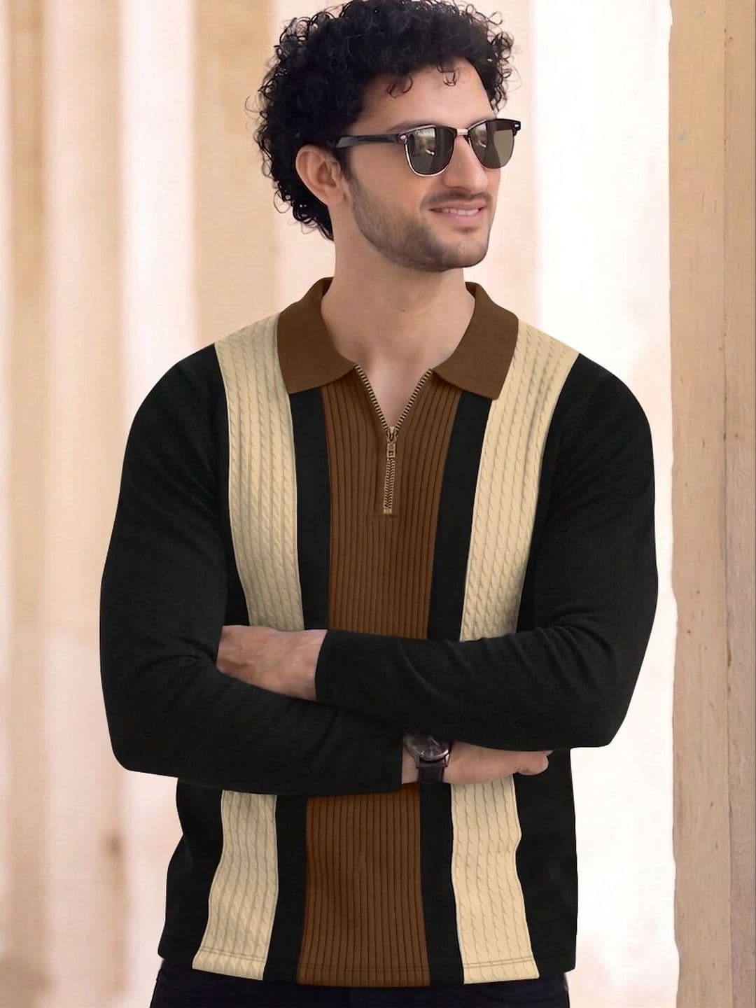 HAPPY KHAJANA Men Colourblocked Polo Collar T-shirt - view 1