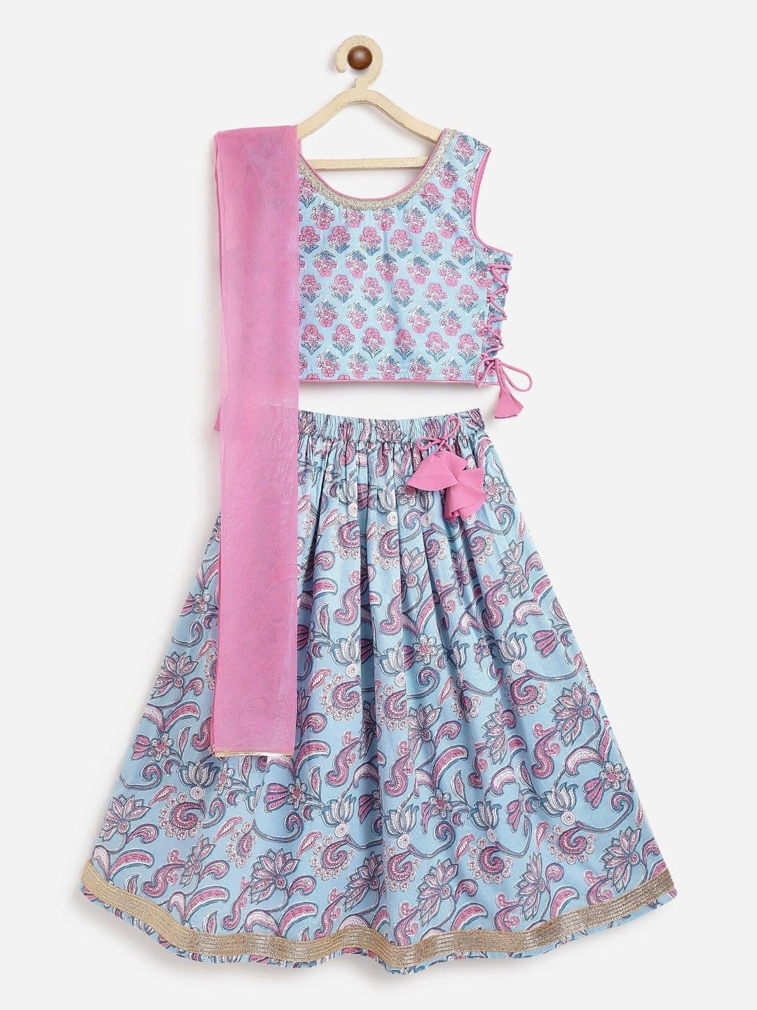 Campana Girls Printed Block Print Ready to Wear Lehenga & Blouse With Dupatta - view 1