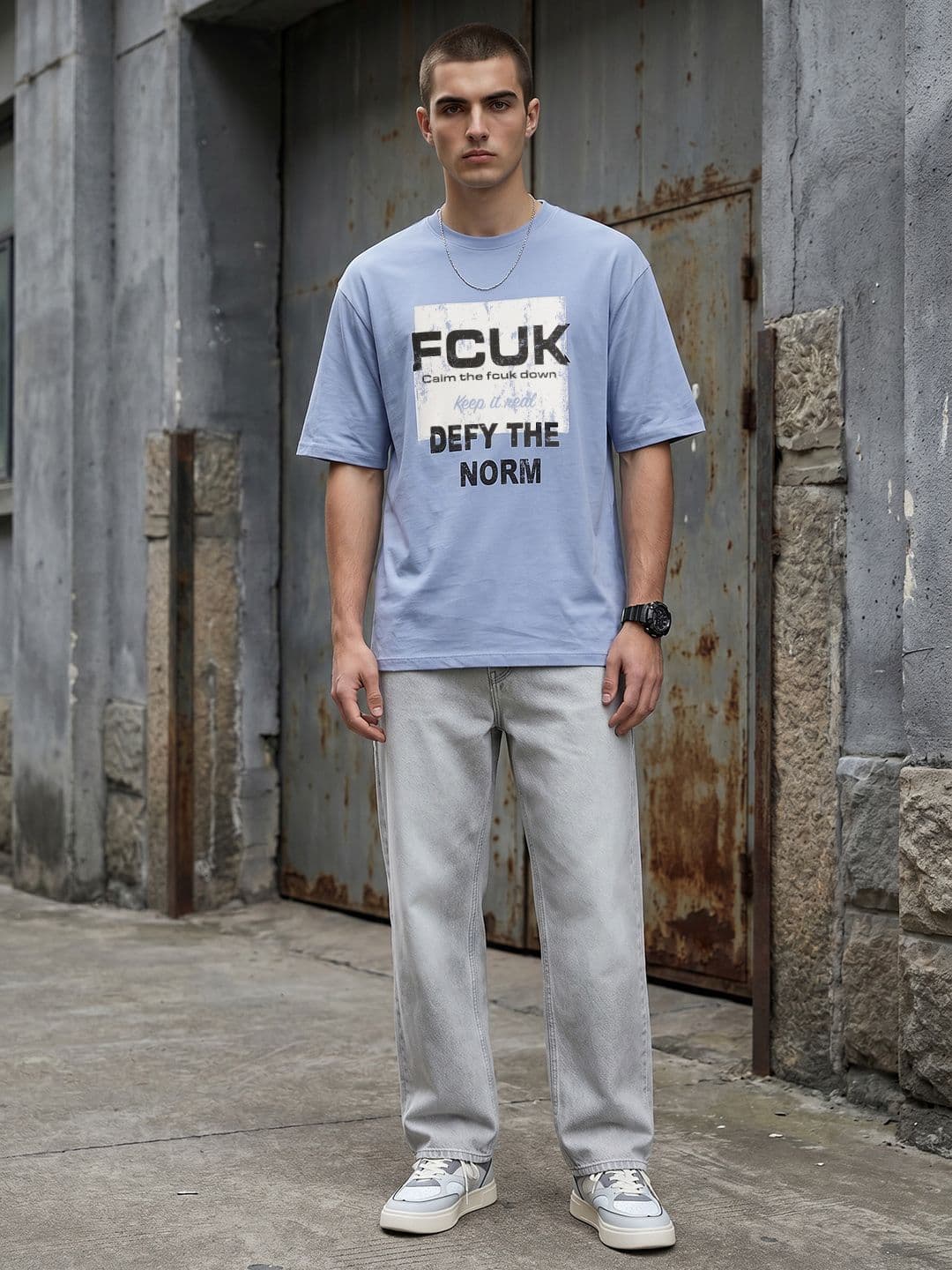 FCUK Oversized Brand Logo Printed Pure Cotton T-shirt - view 1