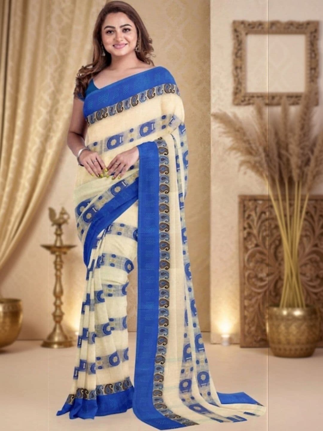KALINI Paisley Pure Cotton Taant Saree - view 1