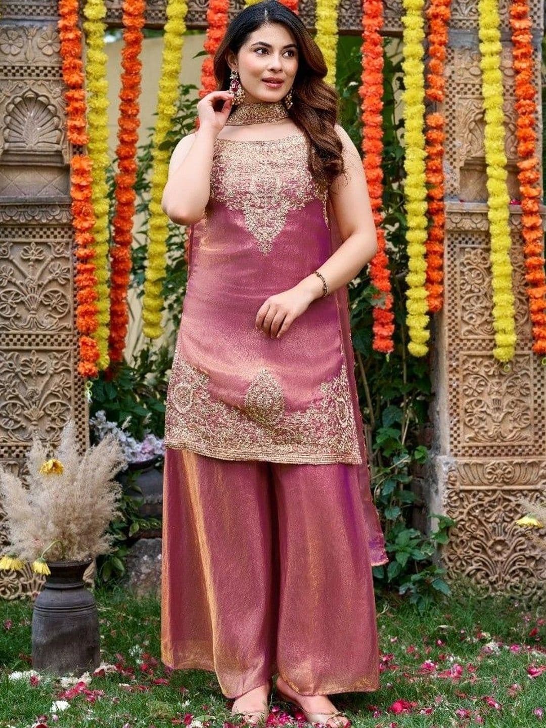 Morang Women Ethnic Motifs Embroidered Regular Kurta with Sharara & With Dupatta - view 1