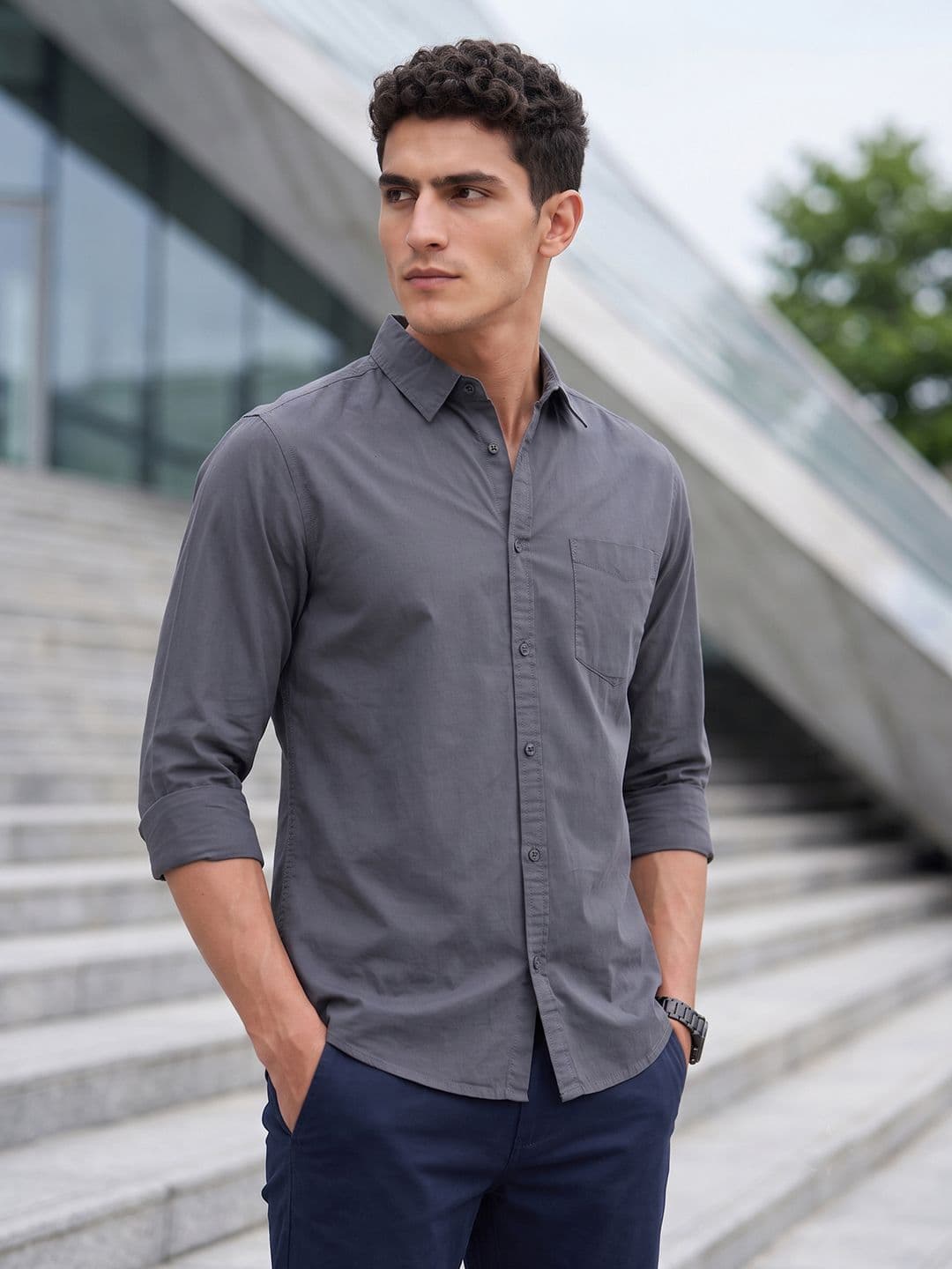 HERE&NOW Men Regular Fit Peach Premium Cotton Casual Shirt - view 1