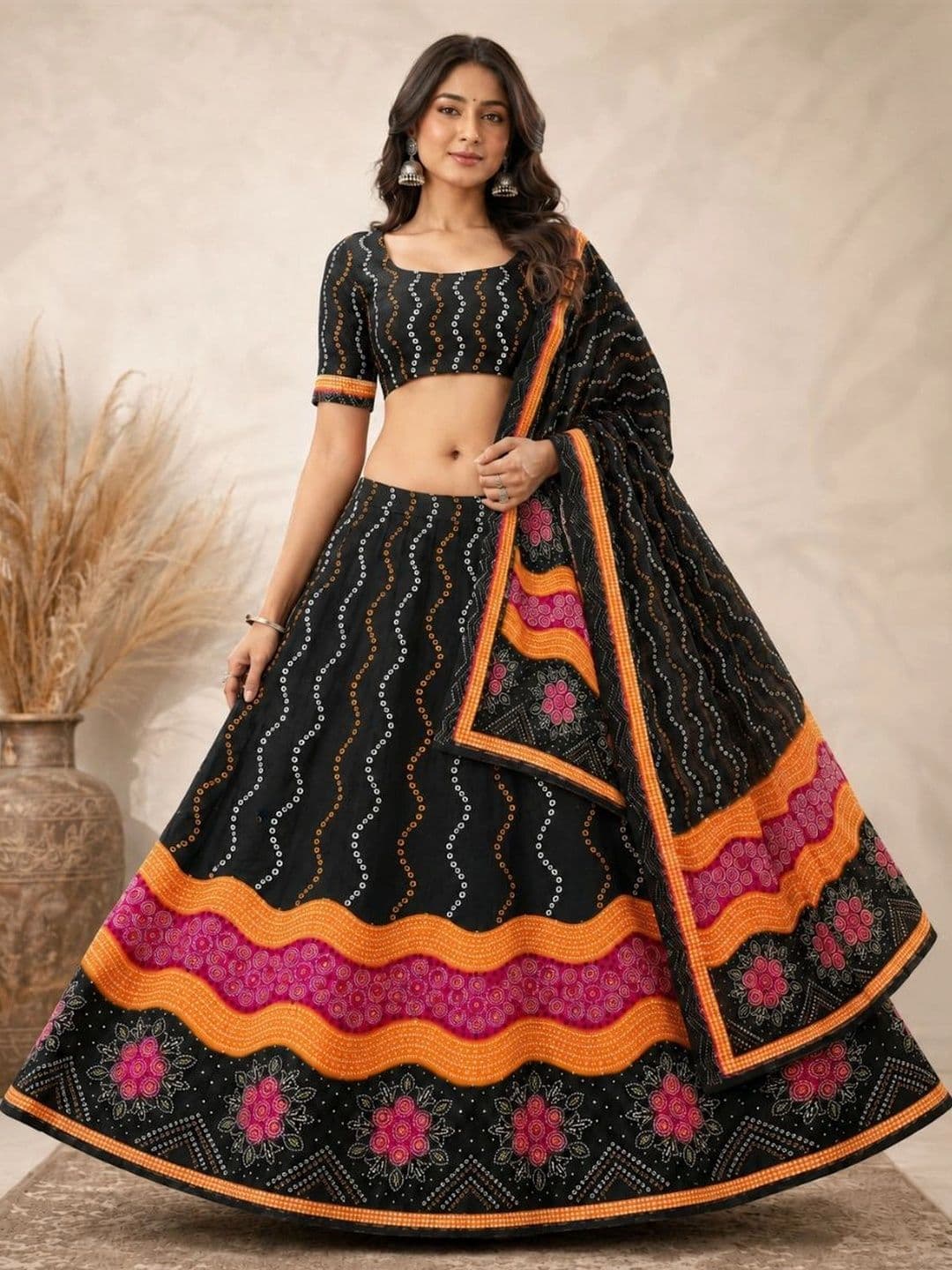 KAHIRAA WHOLETEX Printed Semi-Stitched Lehenga & Unstitched Blouse With Dupatta - view 1