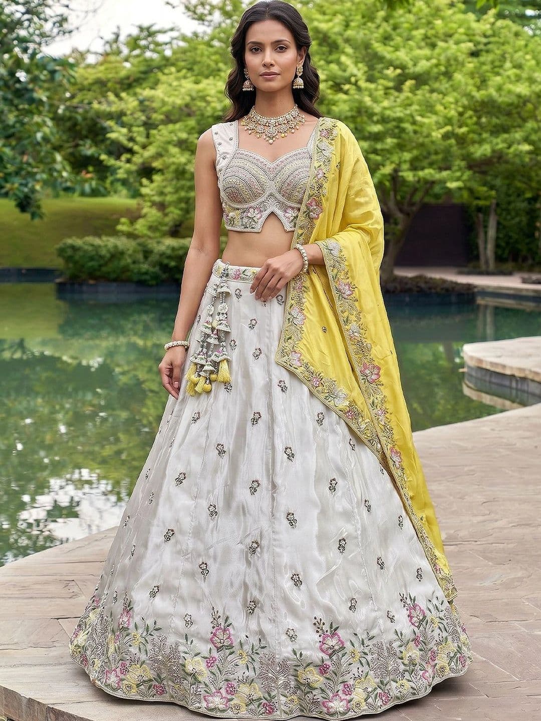 panchhi Embroidered Sequinned Semi-Stitched Lehenga & Blouse With Dupatta - view 1