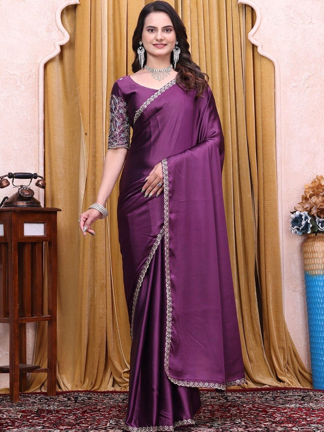 all about you Embroidered Satin Designer Saree - view 1