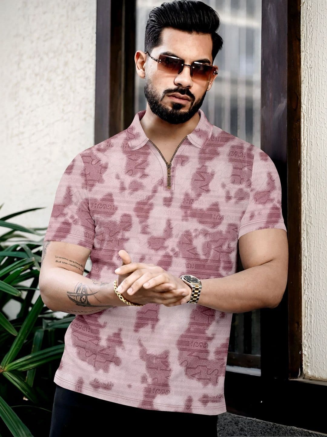 KAJARU Men Tie and Dye Printed Polo Collar T-shirt - view 1