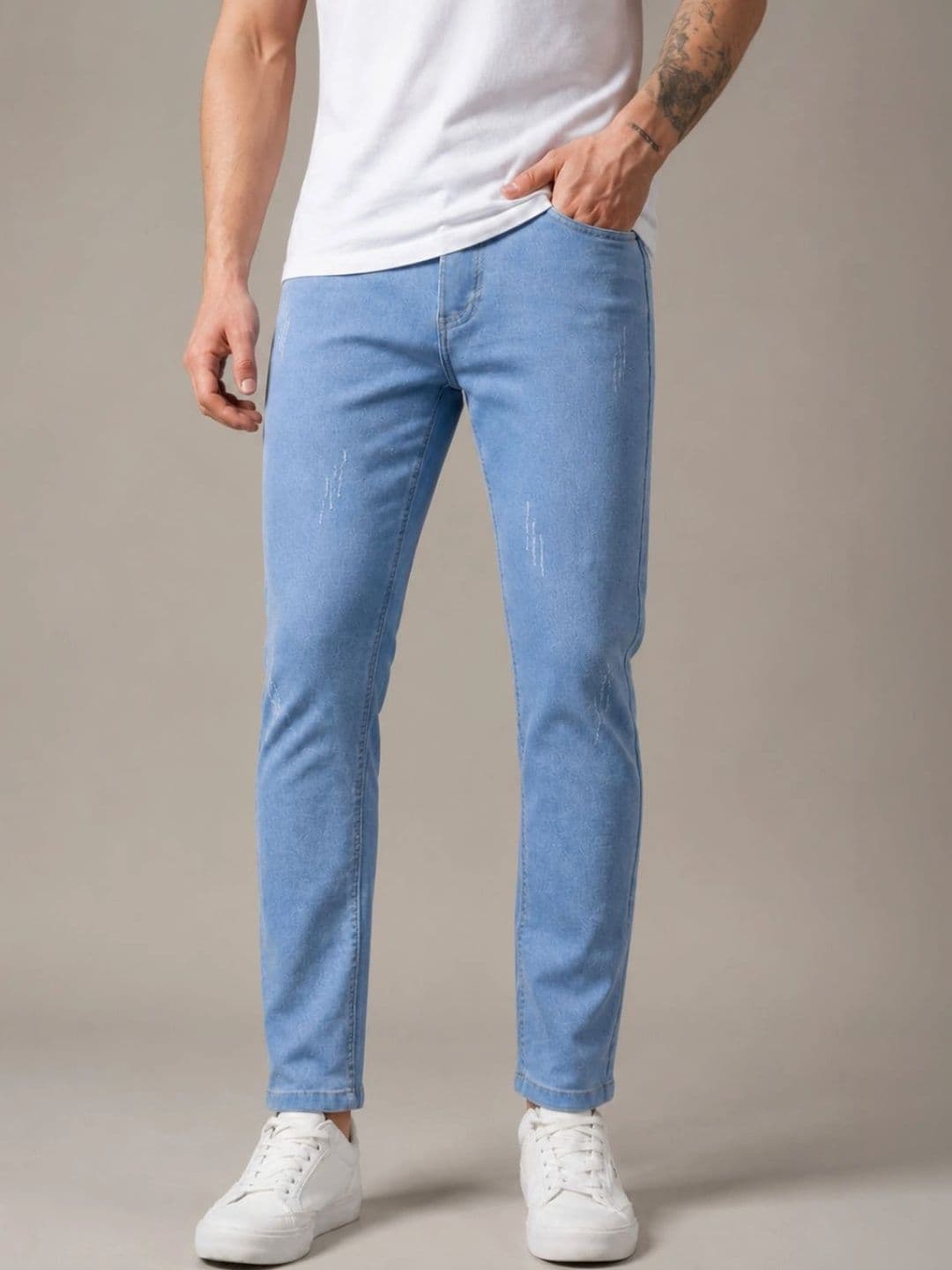 BREXX Men Jean Slim Fit Mid-Rise Low Distress Stretchable Jeans - view 1