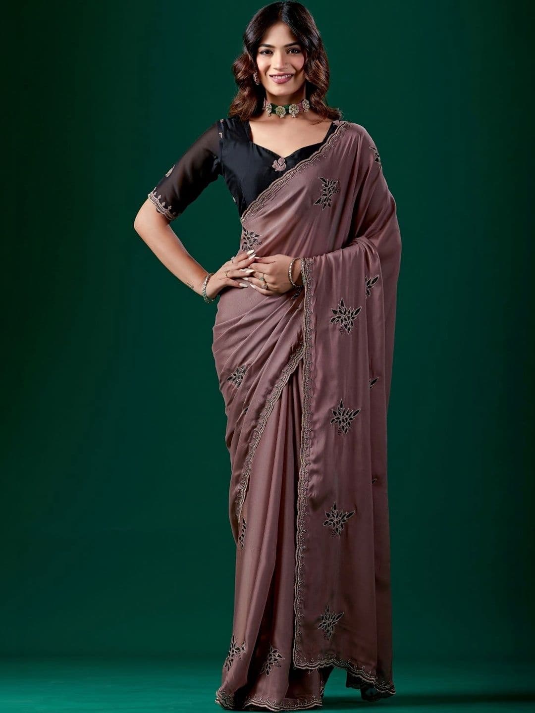 all about you Floral Embroidered Poly Chiffon Designer Saree - view 1