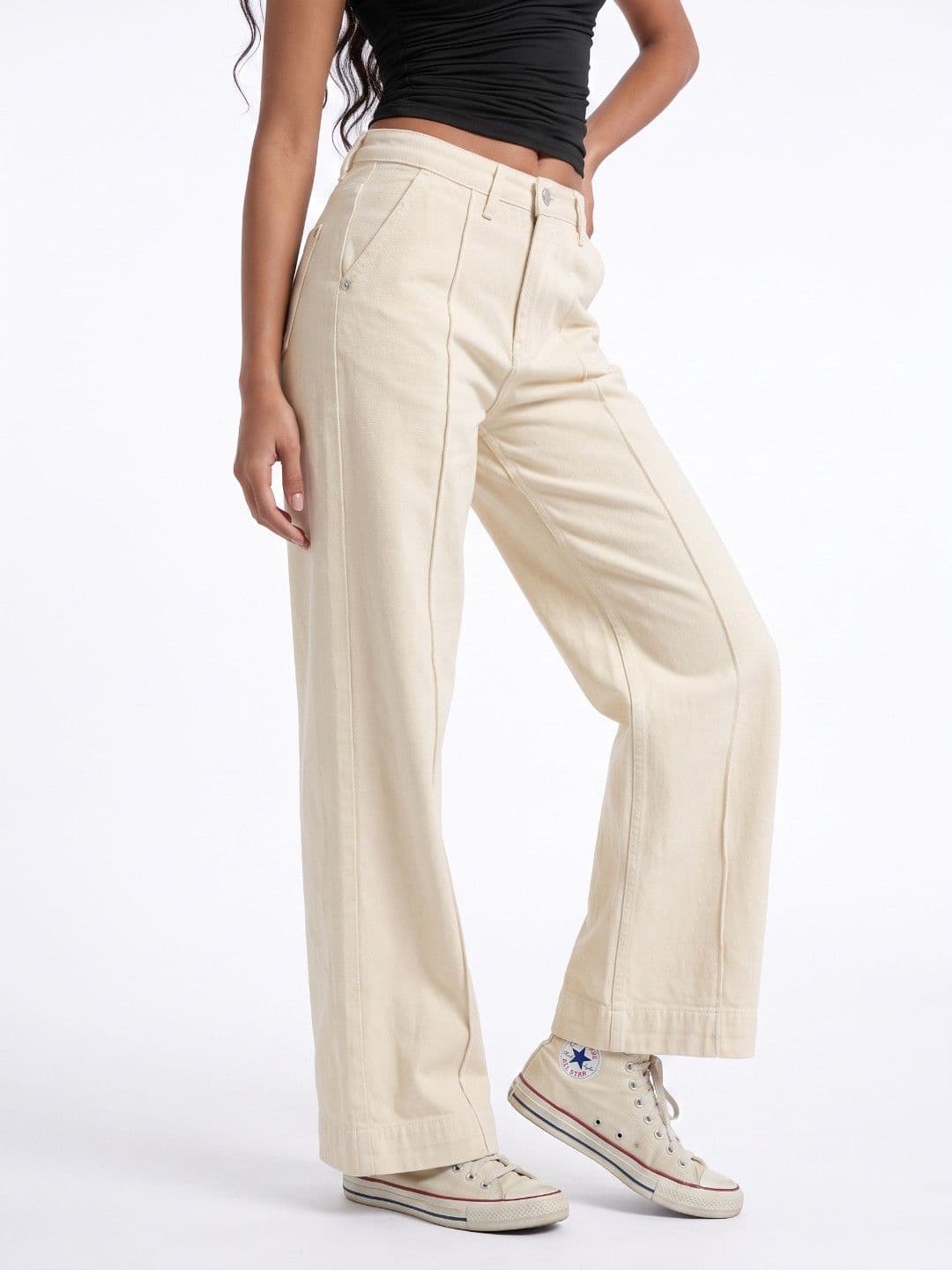glitchez Women Wide Leg Pure Cotton Mid-Rise Jeans - view 1