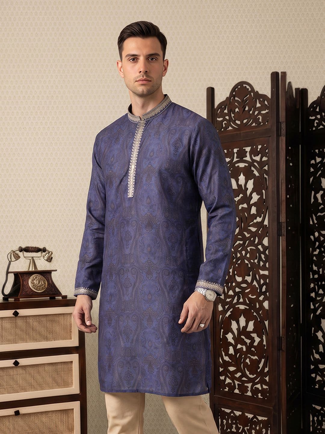 House of Pataudi Ethnic Printed Jashn Kurta - view 1