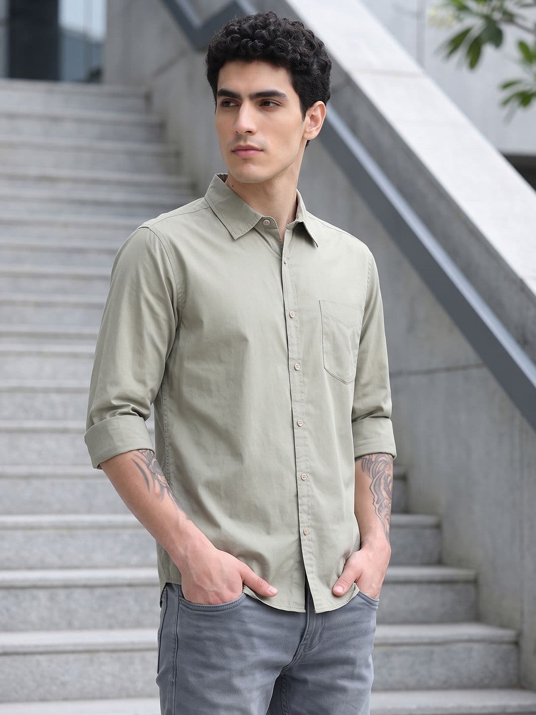 HERE&NOW Men Regular Fit Peach Premium Cotton Casual Shirt - view 1