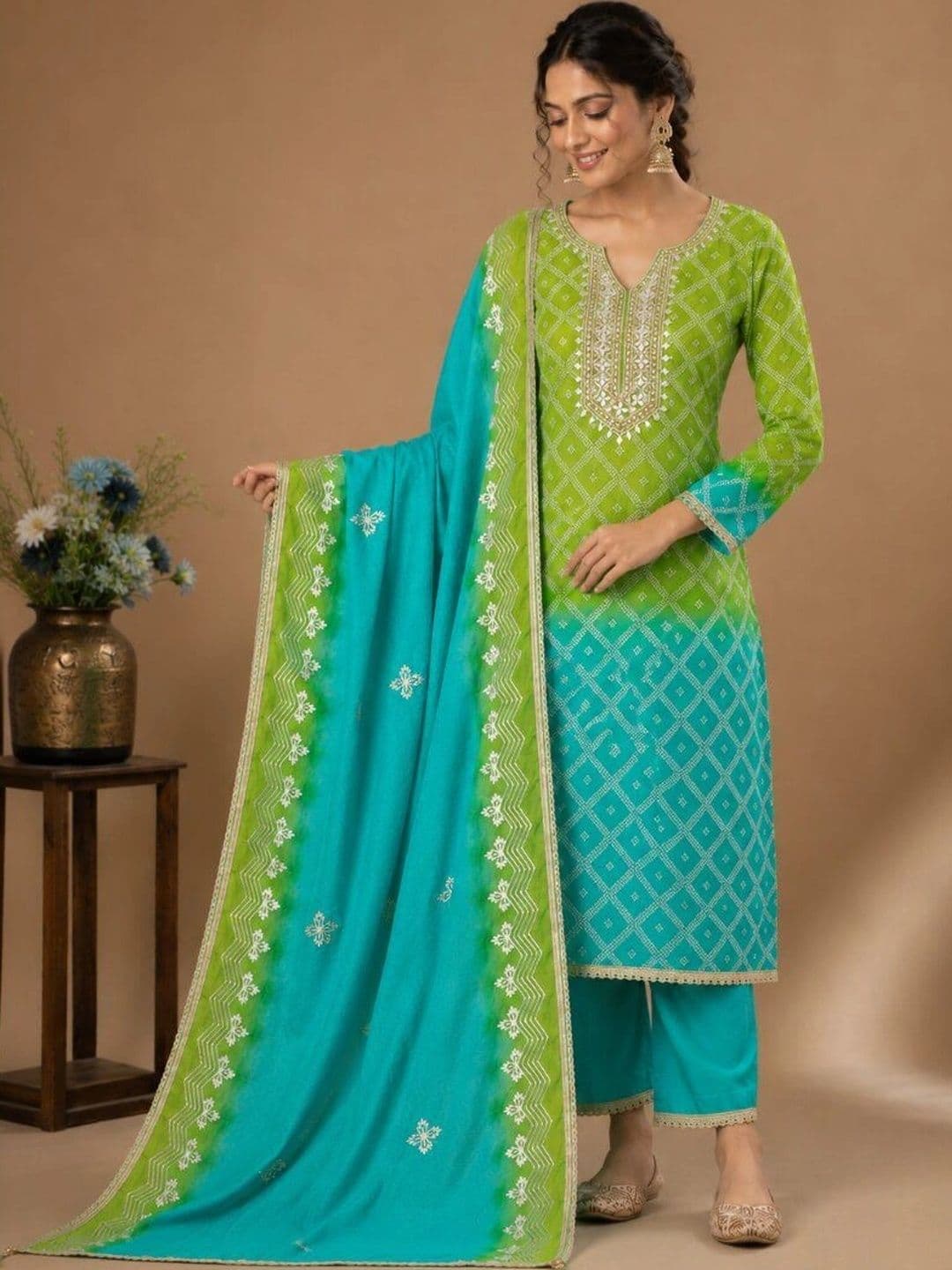 THE ASSTAG Embroidered Organza Semi-Stitched Dress Material - view 1