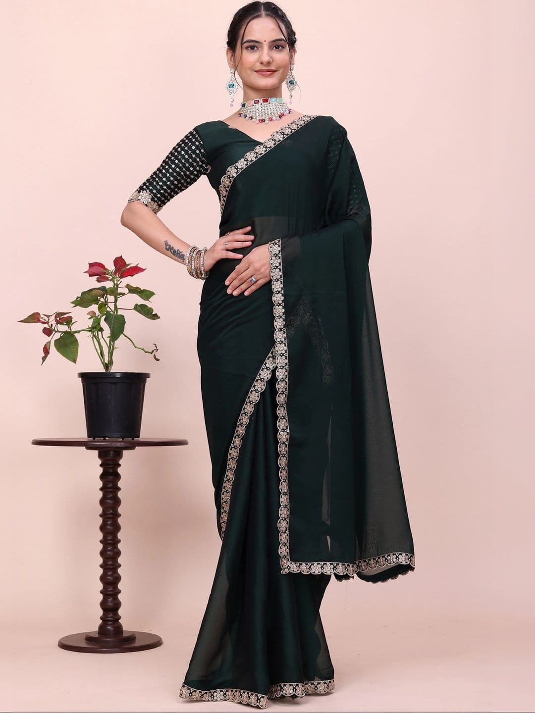 Mitera Embroidered Poly Chiffon Designer Saree - view 1