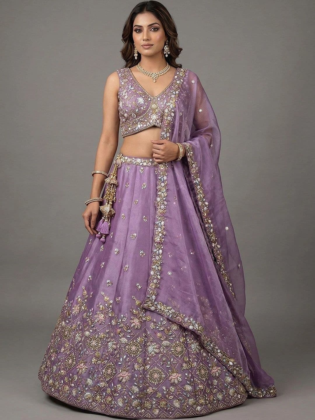 panchhi Embroidered Sequinned Semi-Stitched Lehenga & Blouse With Dupatta - view 1