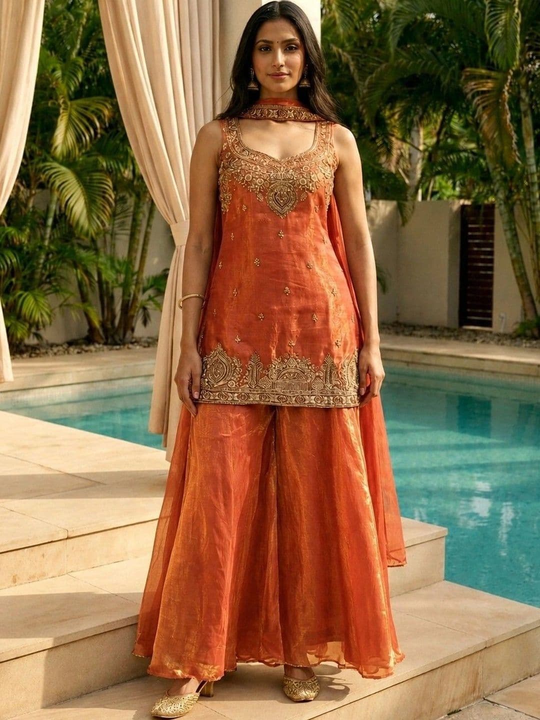 Morang Women Ethnic Motifs Embroidered Regular Kurta with Sharara & With Dupatta - view 1