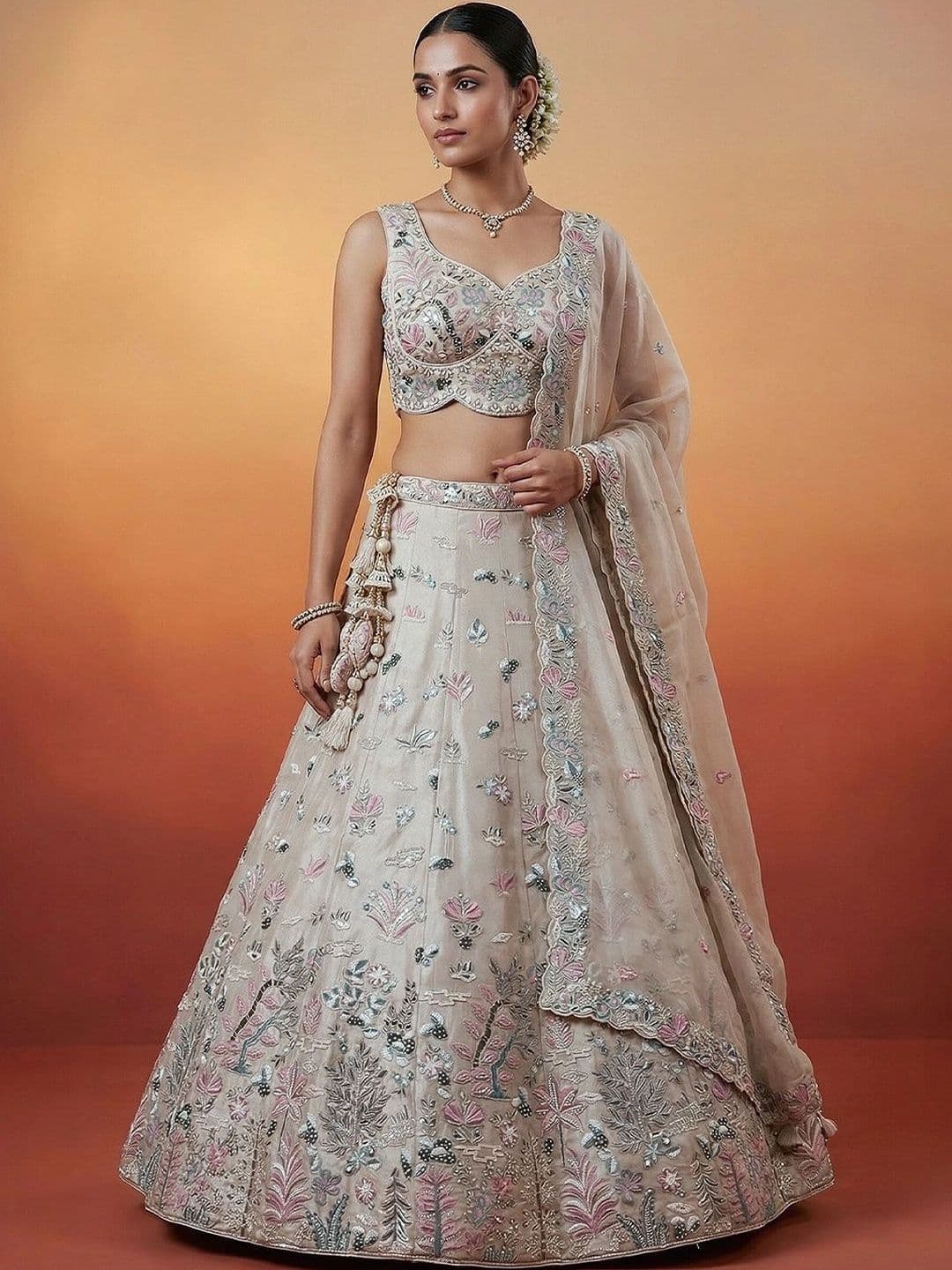 panchhi Embroidered Beads and Stones Semi-Stitched Lehenga & Blouse With Dupatta - view 1