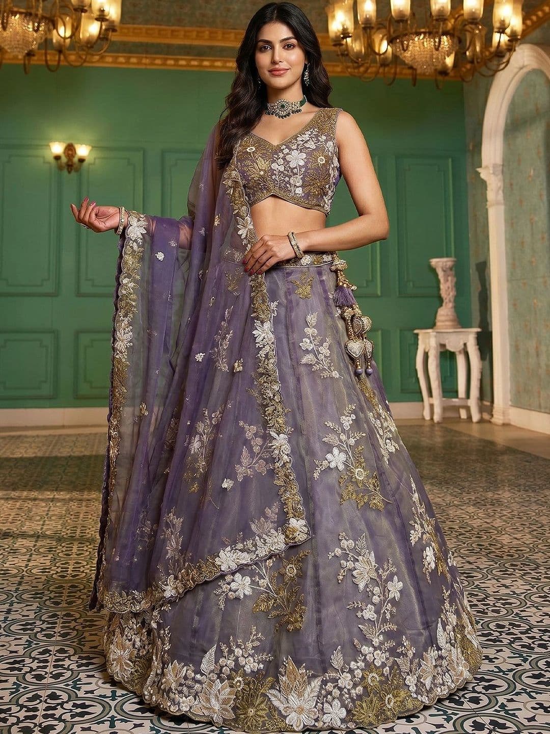 panchhi Embroidered Beads and Stones Semi-Stitched Lehenga & Blouse With Dupatta - view 1