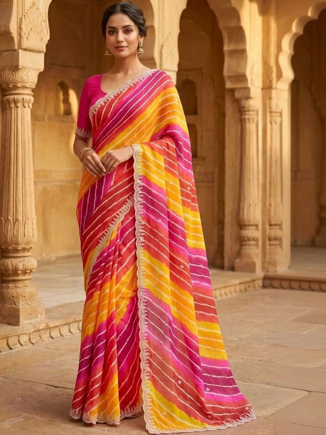 Fashion Mantra Leheriya Poly Georgette Leheriya Saree - view 1