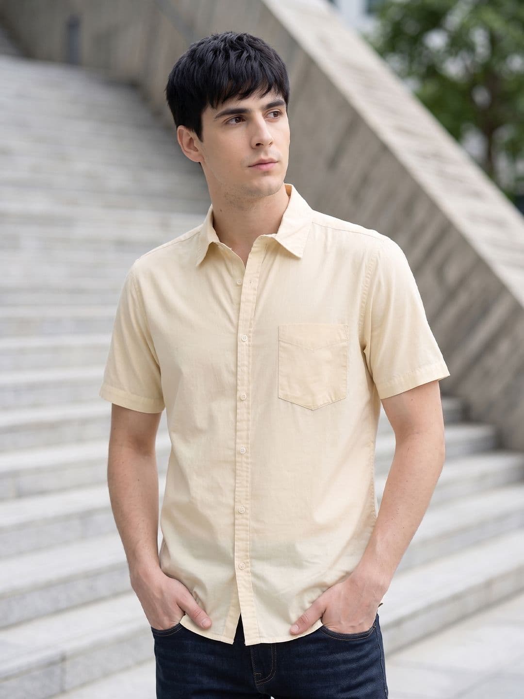 HERE&NOW Men Regular Fit Peach Premium Cotton Casual Shirt - view 1