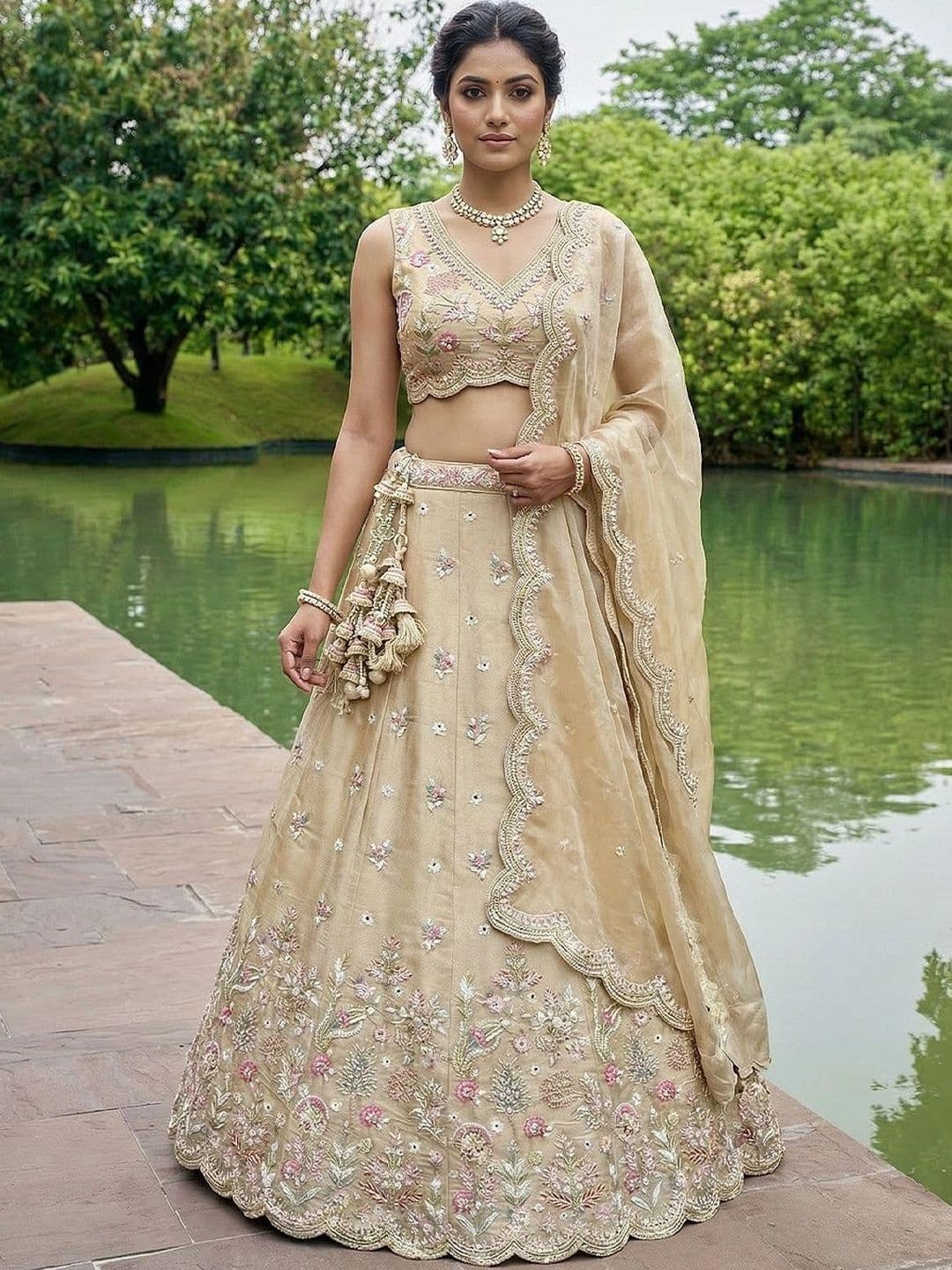 panchhi Embroidered Mirror Work Semi-Stitched Lehenga & Blouse With Dupatta - view 1