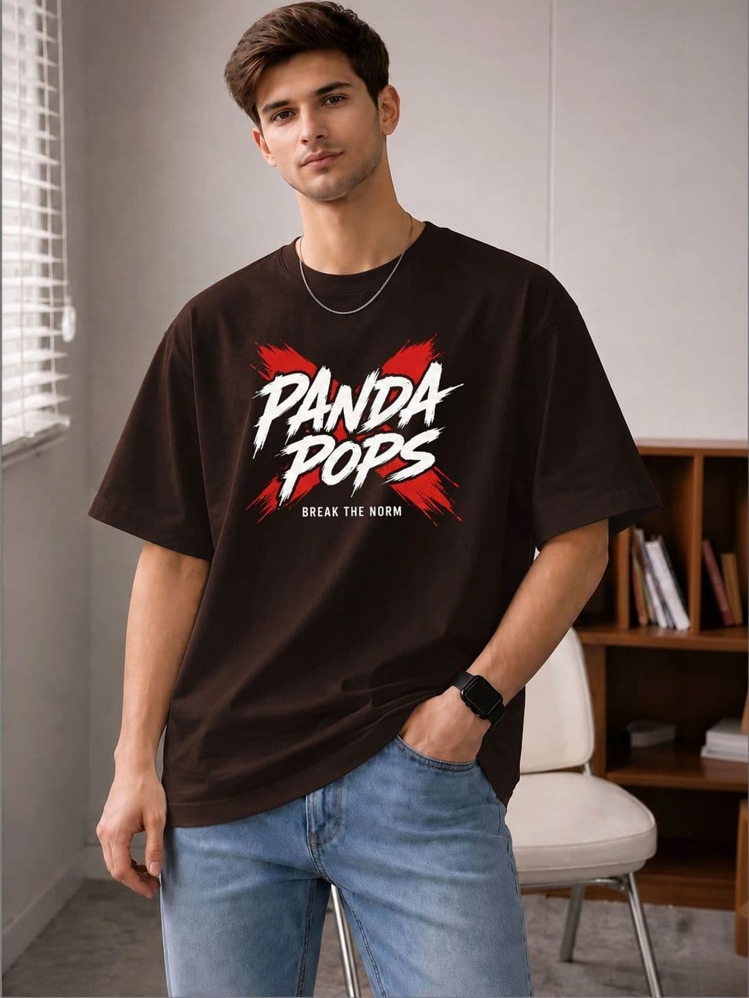 PANDA POPS Men Typography Printed Drop-Shoulder Sleeves T-shirt - view 1