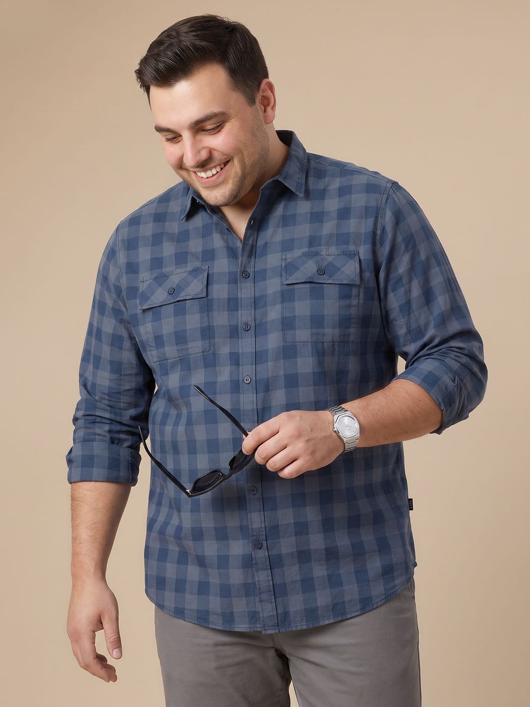 Sztori Plus Size Buffalo Checked Pure Cotton Casual Shirt - view 1
