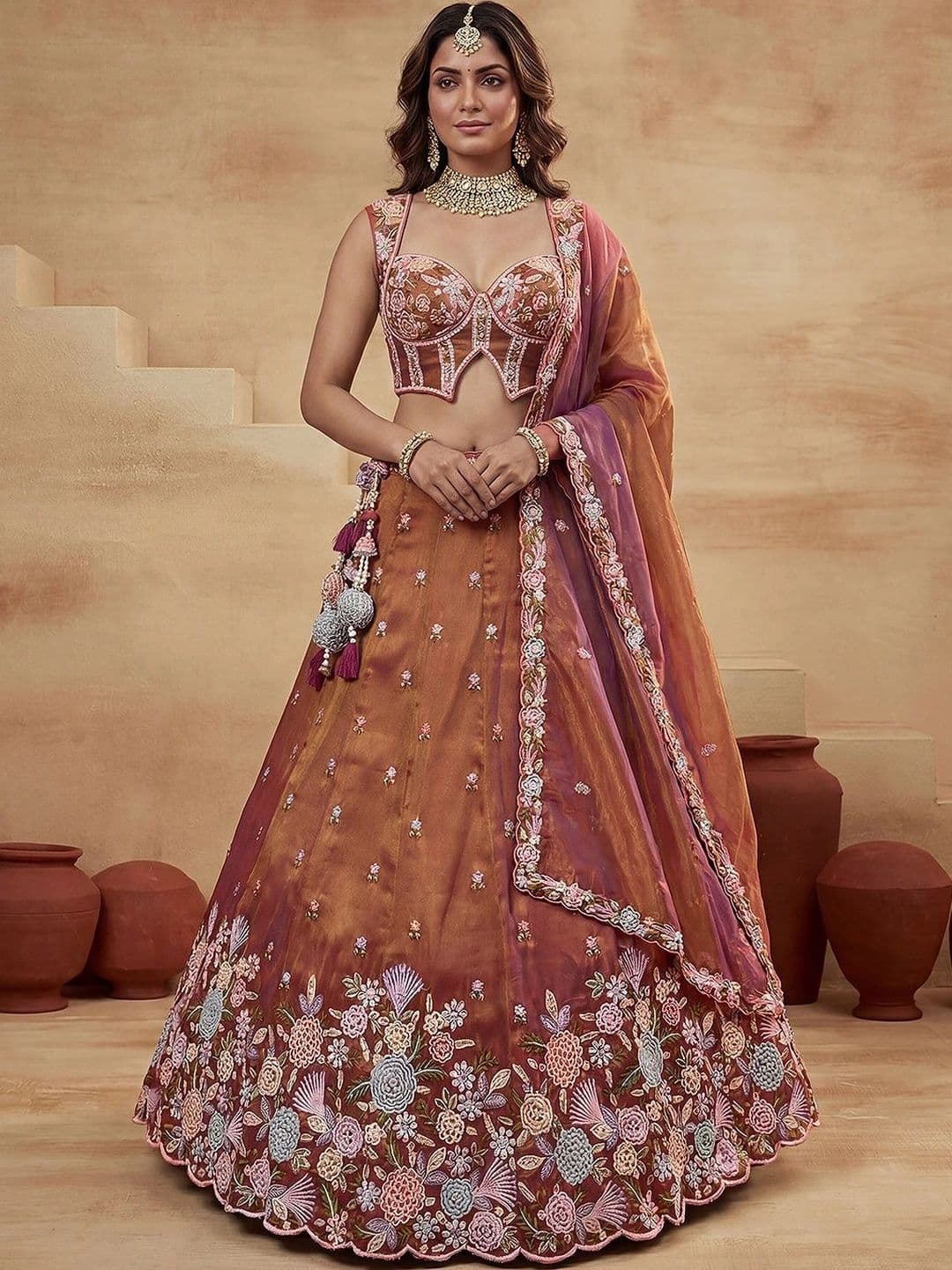 panchhi Embroidered Sequinned Semi-Stitched Lehenga & Blouse With Dupatta - view 1
