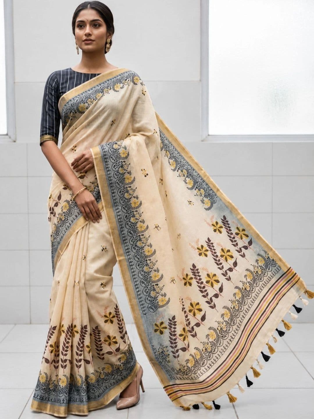 Sakifashion Floral Pure Cotton Banarasi Saree - view 1