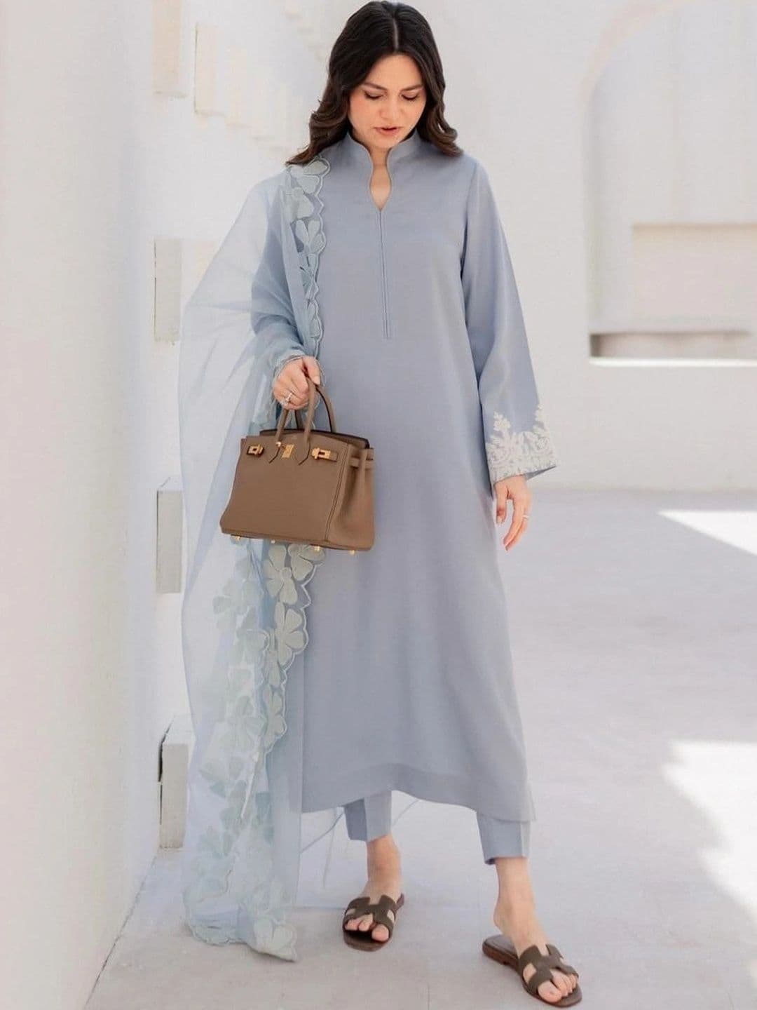 Tankori Women Embroidered Chanderi Silk Kurta with Trousers & With Dupatta - view 1