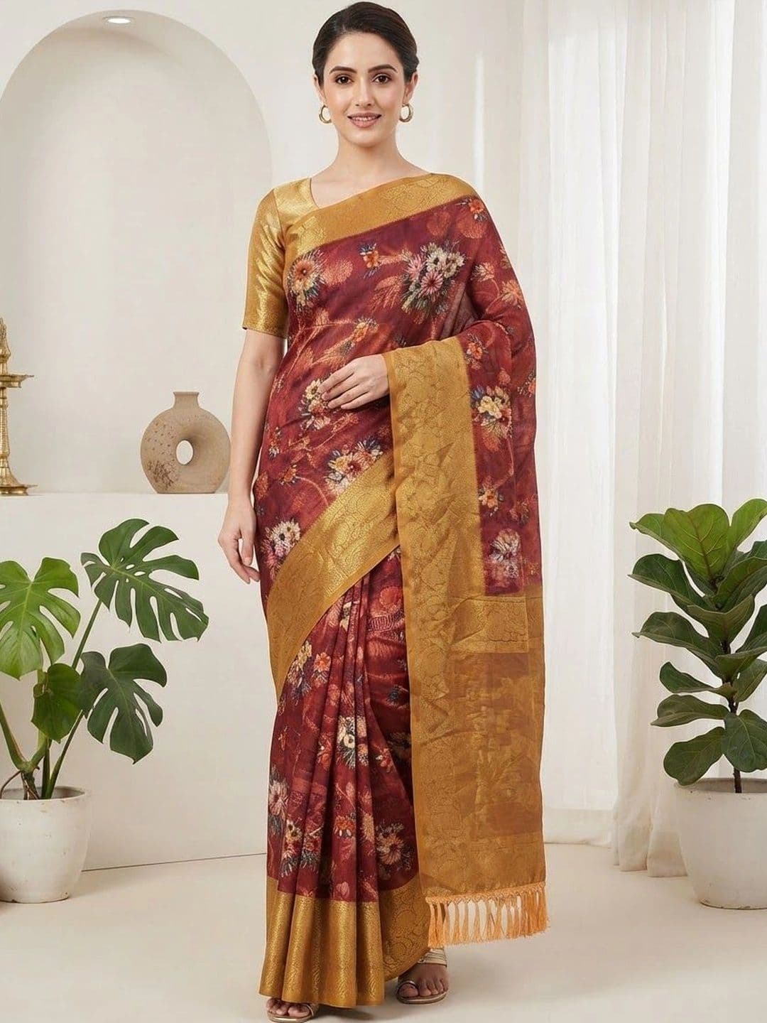 KRISHNA KURTIES Floral Saree - view 1