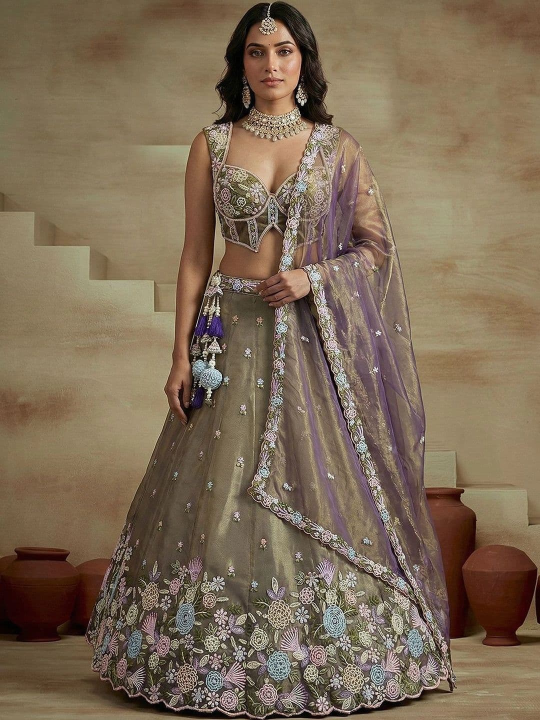 panchhi Embroidered Sequinned Semi-Stitched Lehenga & Blouse With Dupatta - view 1