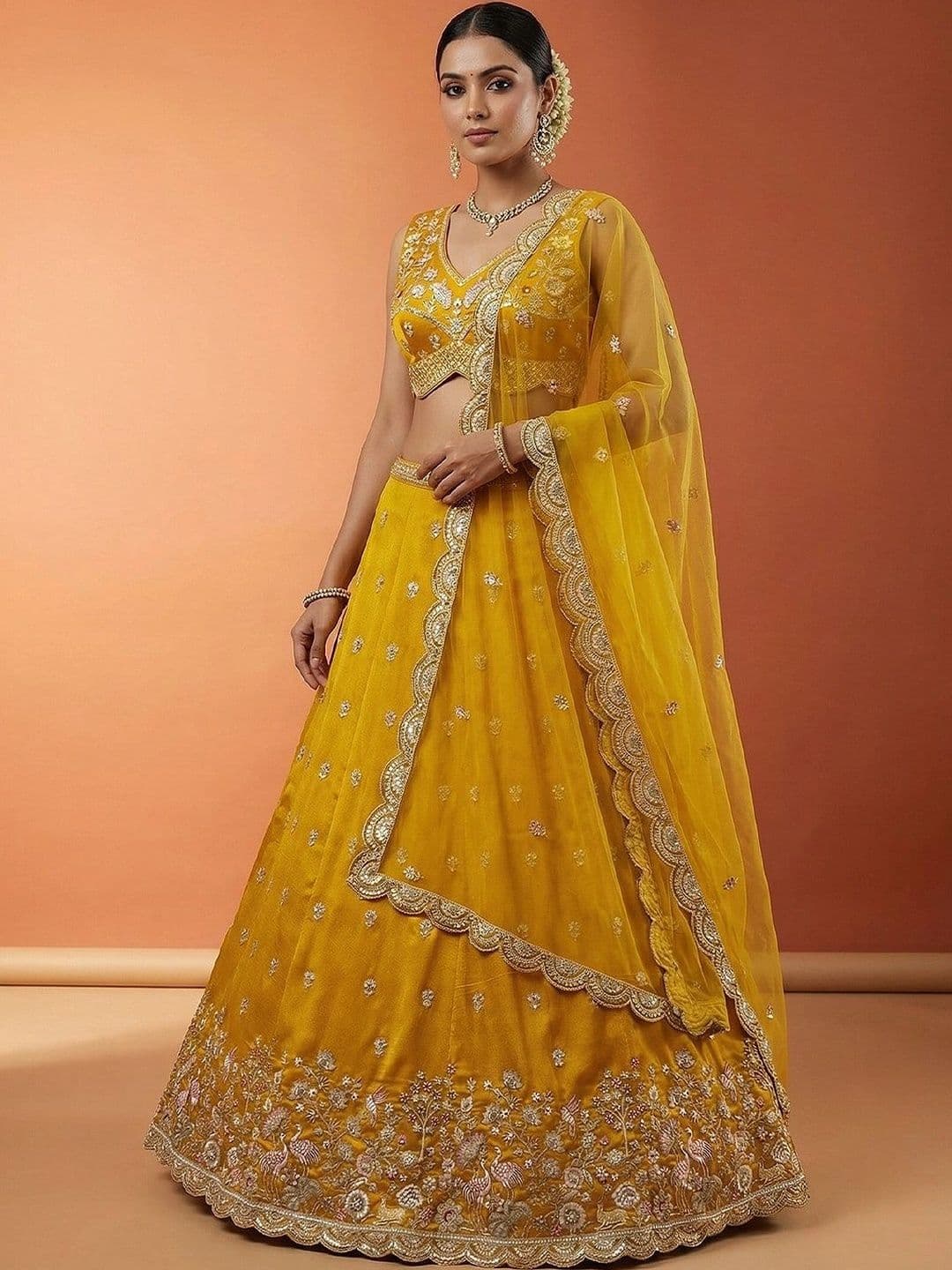 panchhi Embroidered Sequinned Semi-Stitched Lehenga & Blouse With Dupatta - view 1