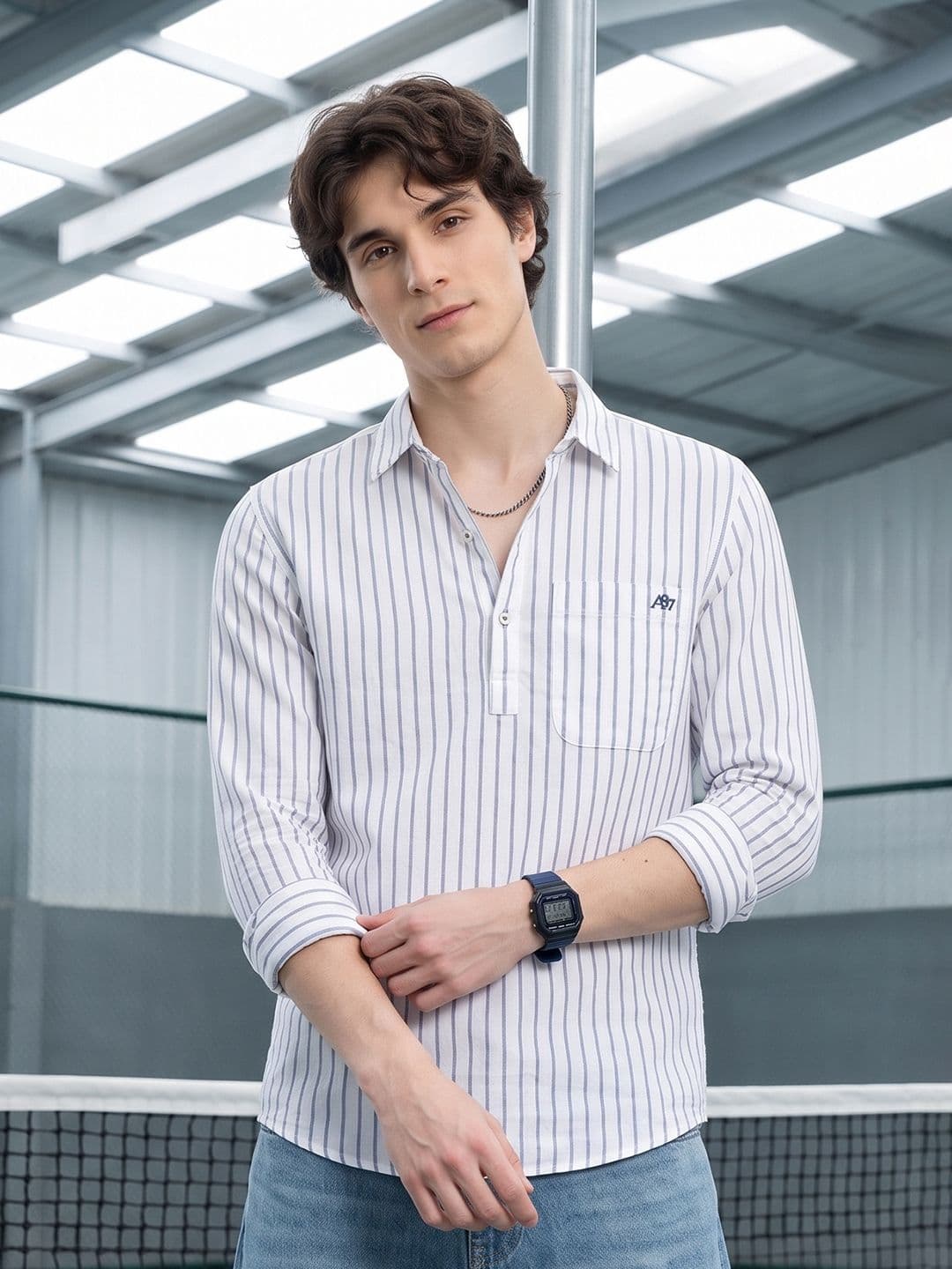 Aeropostale Striped Cotton Linen Casual Shirt - view 1