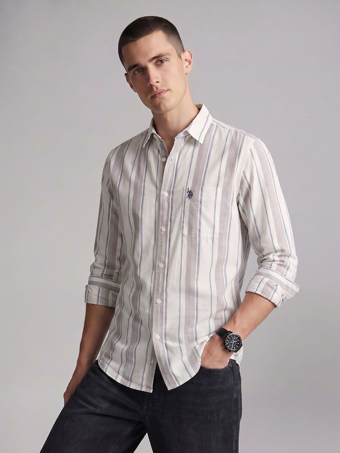 U.S. Polo Assn. Denim Co. Vertical Striped Pure Cotton Casual Shirt - view 1
