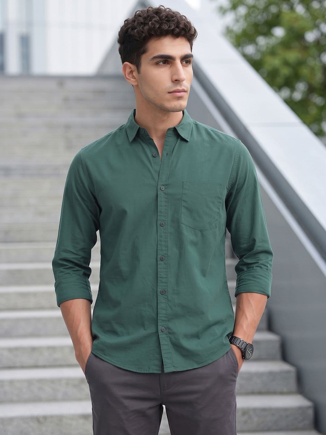 HERE&NOW Men Regular Fit Peach Premium Cotton Casual Shirt - view 1